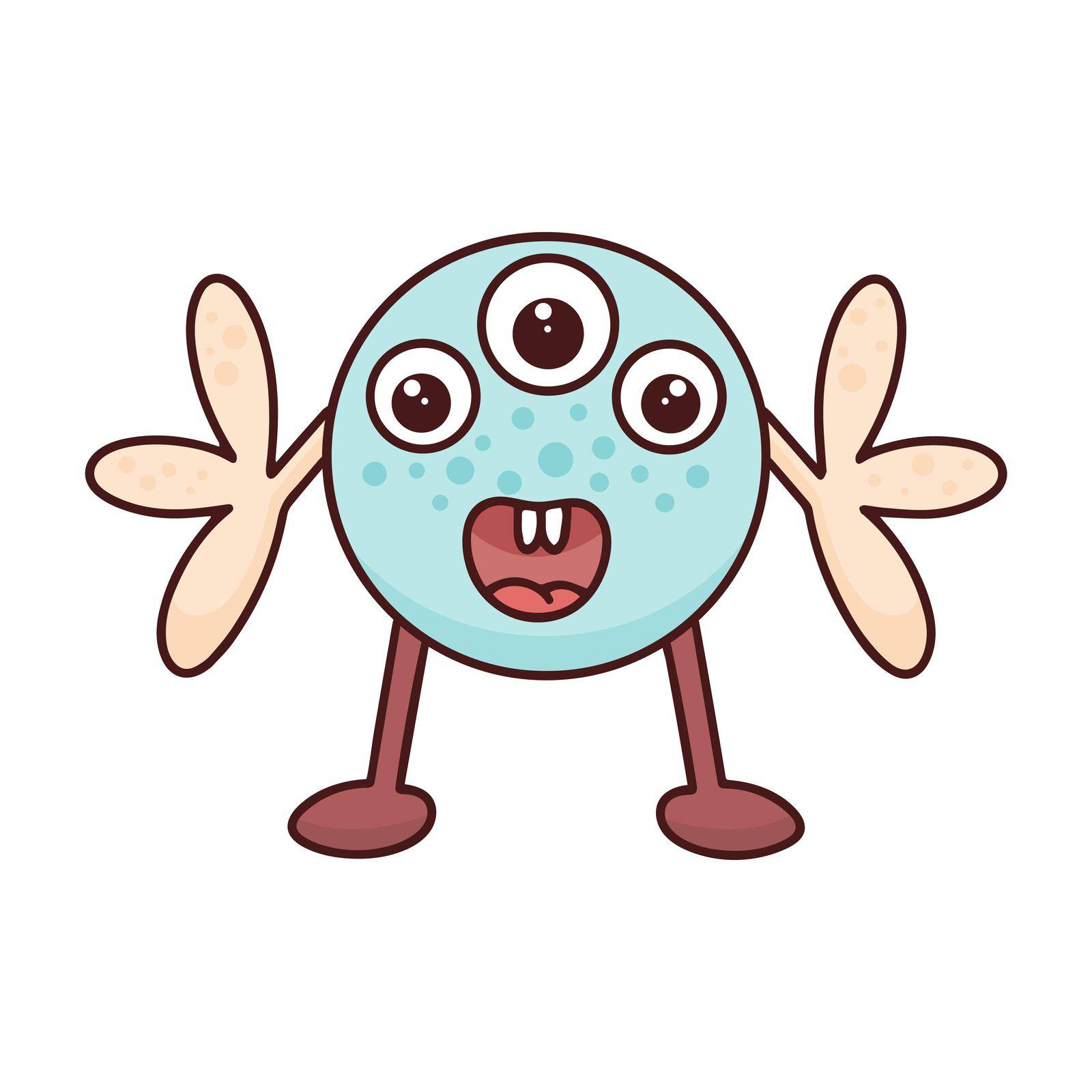 Funny fictional monster isolated object. Three-eyed character vector illustration. Friendly freak for kid stuff and design
