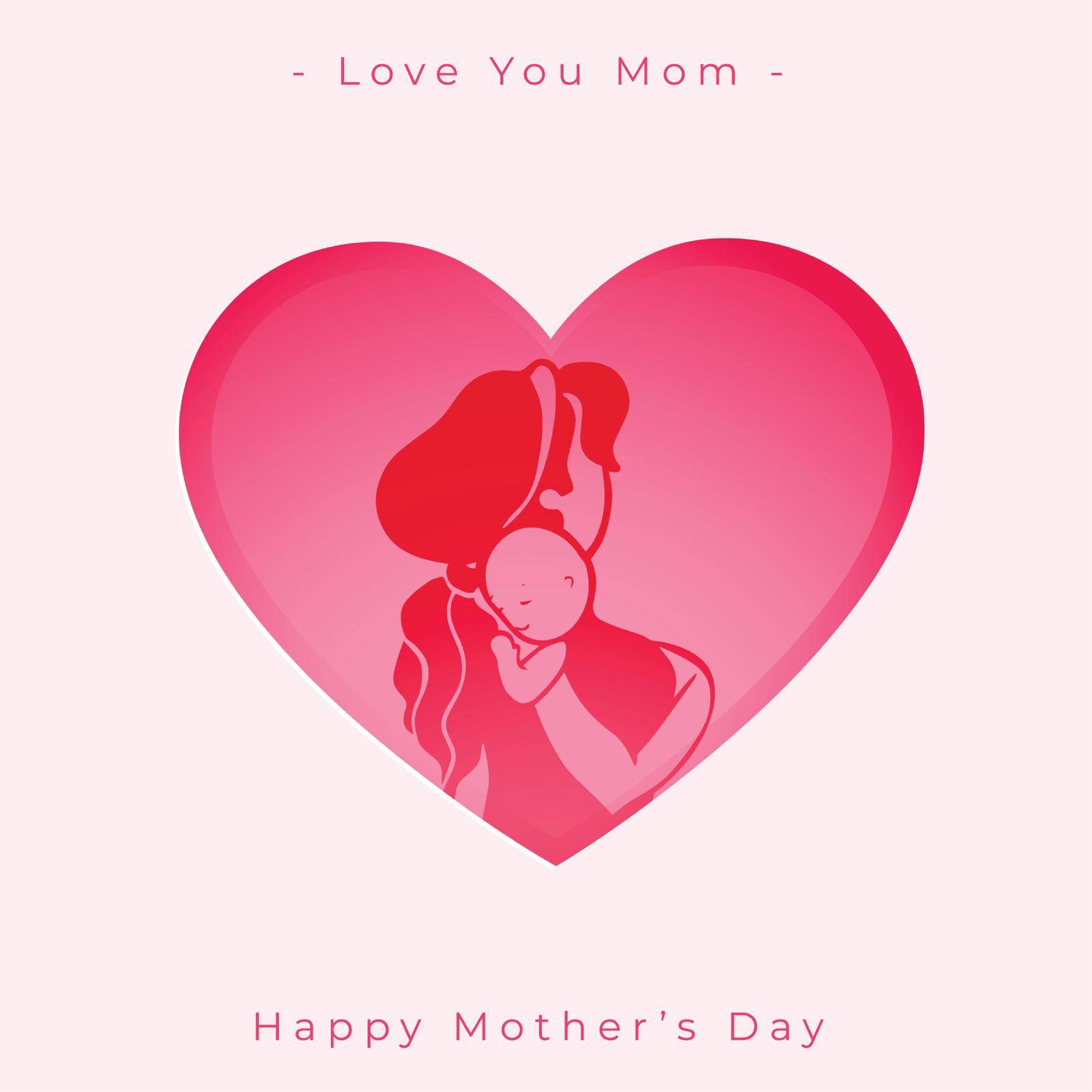 mothers day event card with heart and mom and child