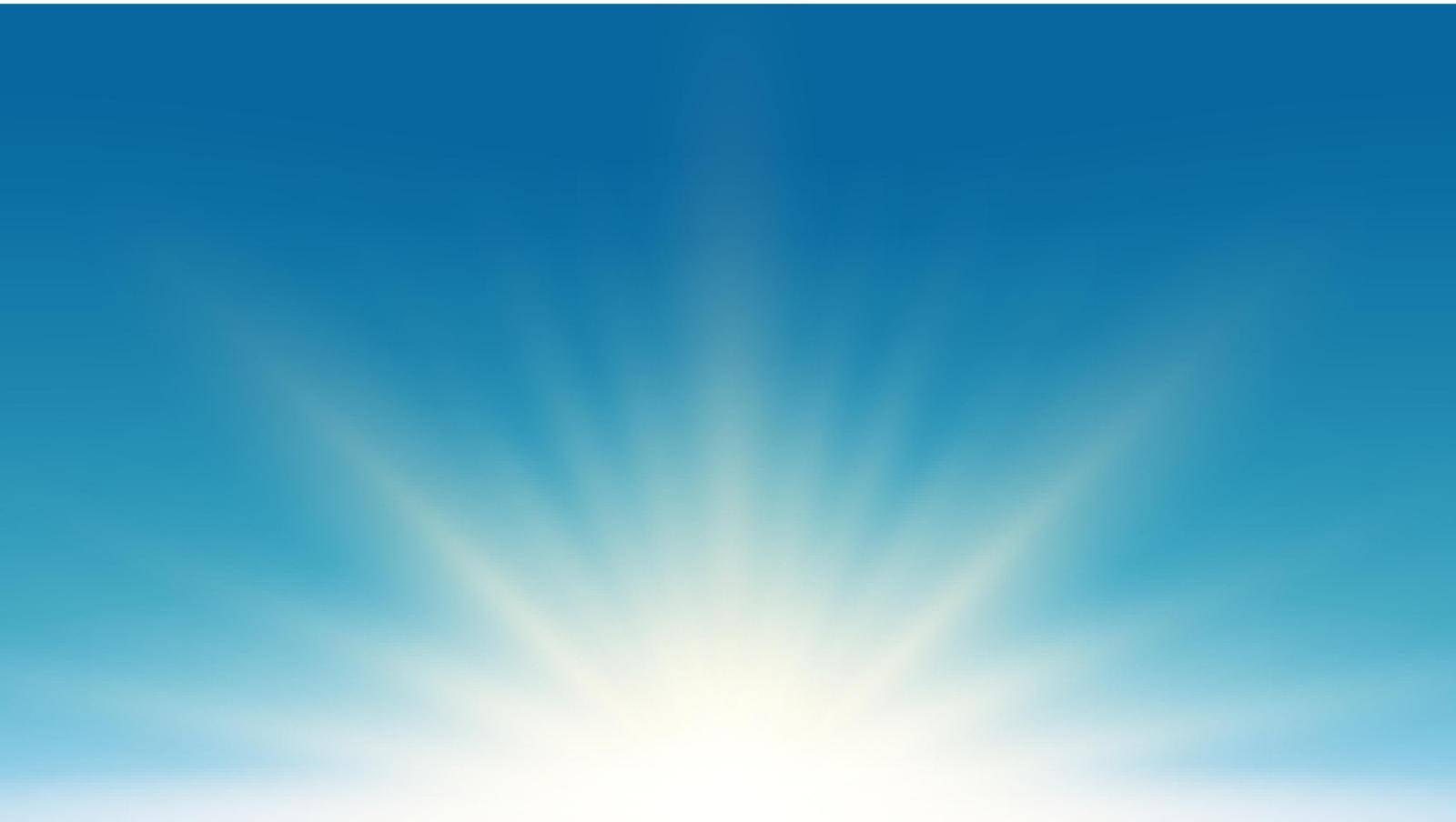 Summer sunlight glaring ray burst on blue sky nature background. Vector illustration
