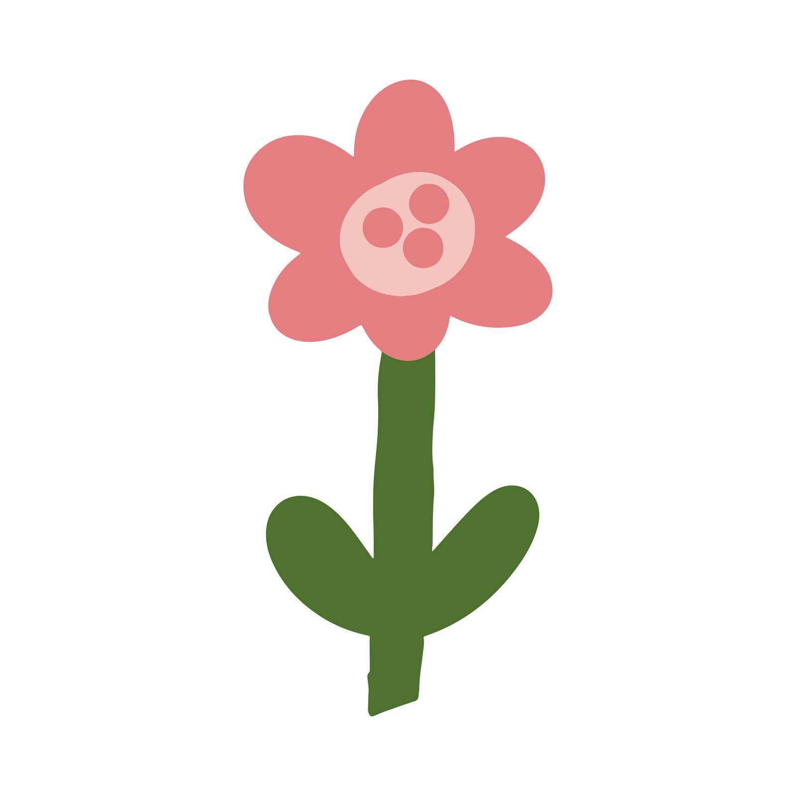 naive childish flower in cute flat minimalist style, botanical element for baby greeting cards textile and wrapping.