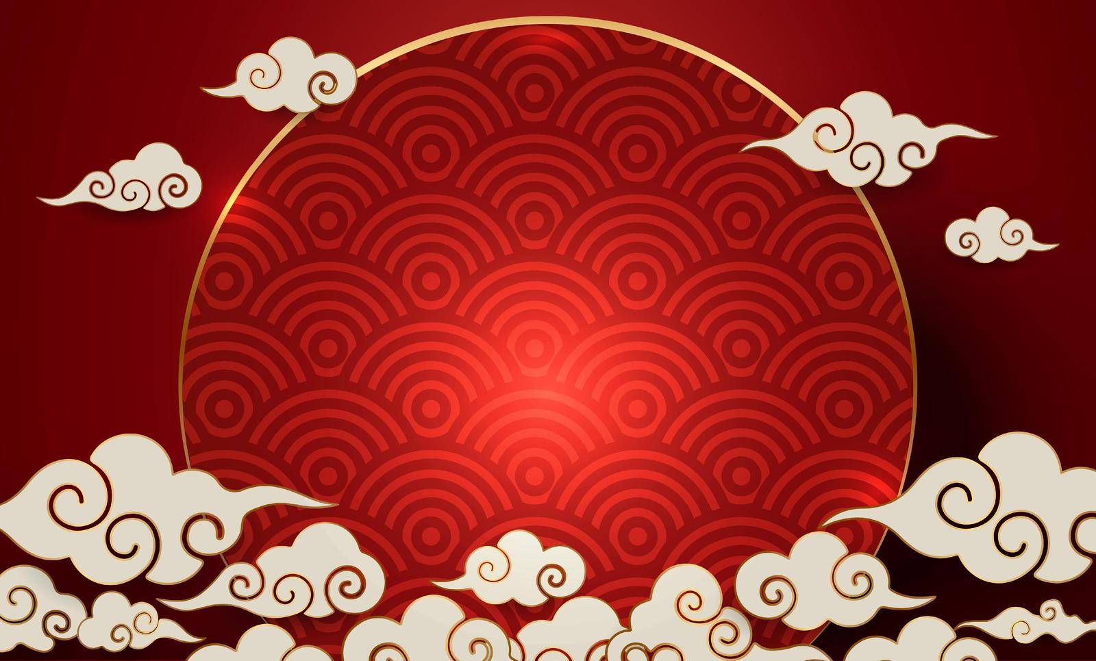 Podium and background for Chinese new year,Chinese Festivals, Mid Autumn Festival , flower and asian elements on background