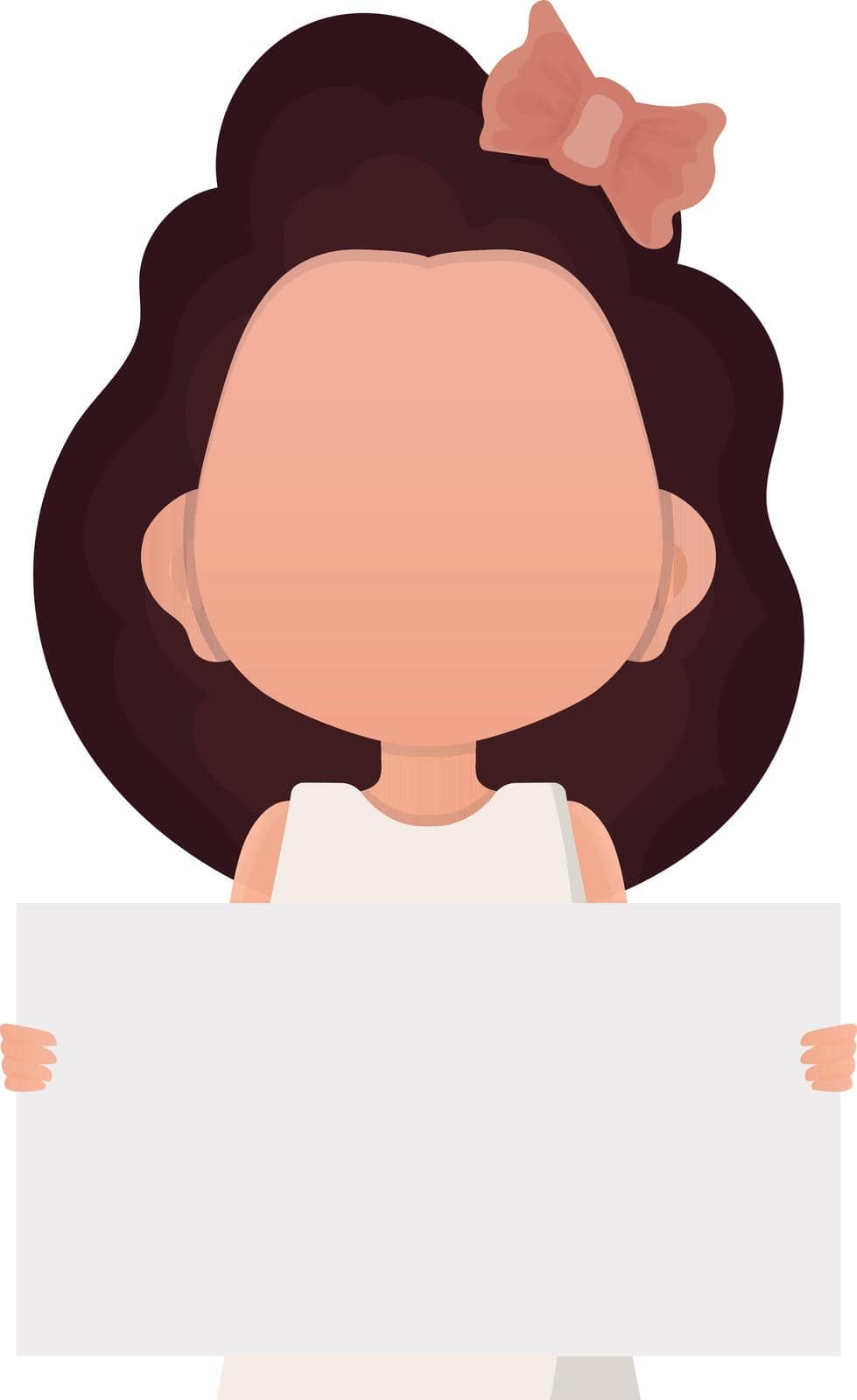 Little child girl holding an empty banner in her hands. Isolated on white background. Flat style. Vector illustration