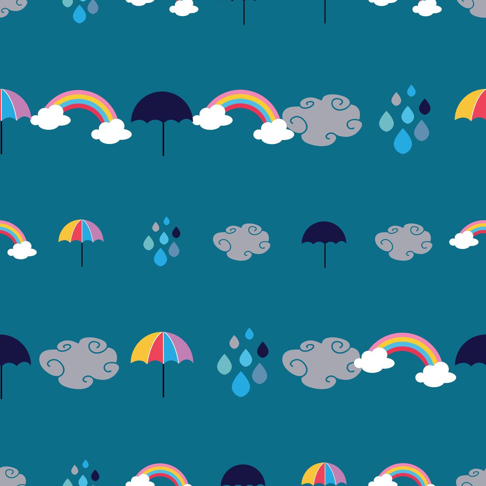 Rainy weather seamless pattern design on turquoise background by elinnet