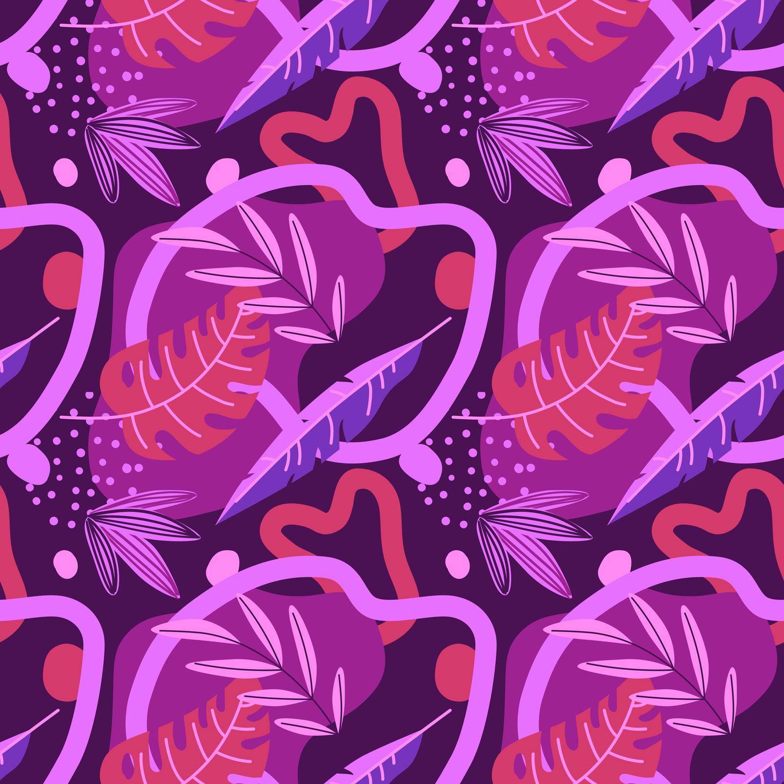 Vector tropical leaves seamless pattern. Beautiful vector pink illustration for your design.