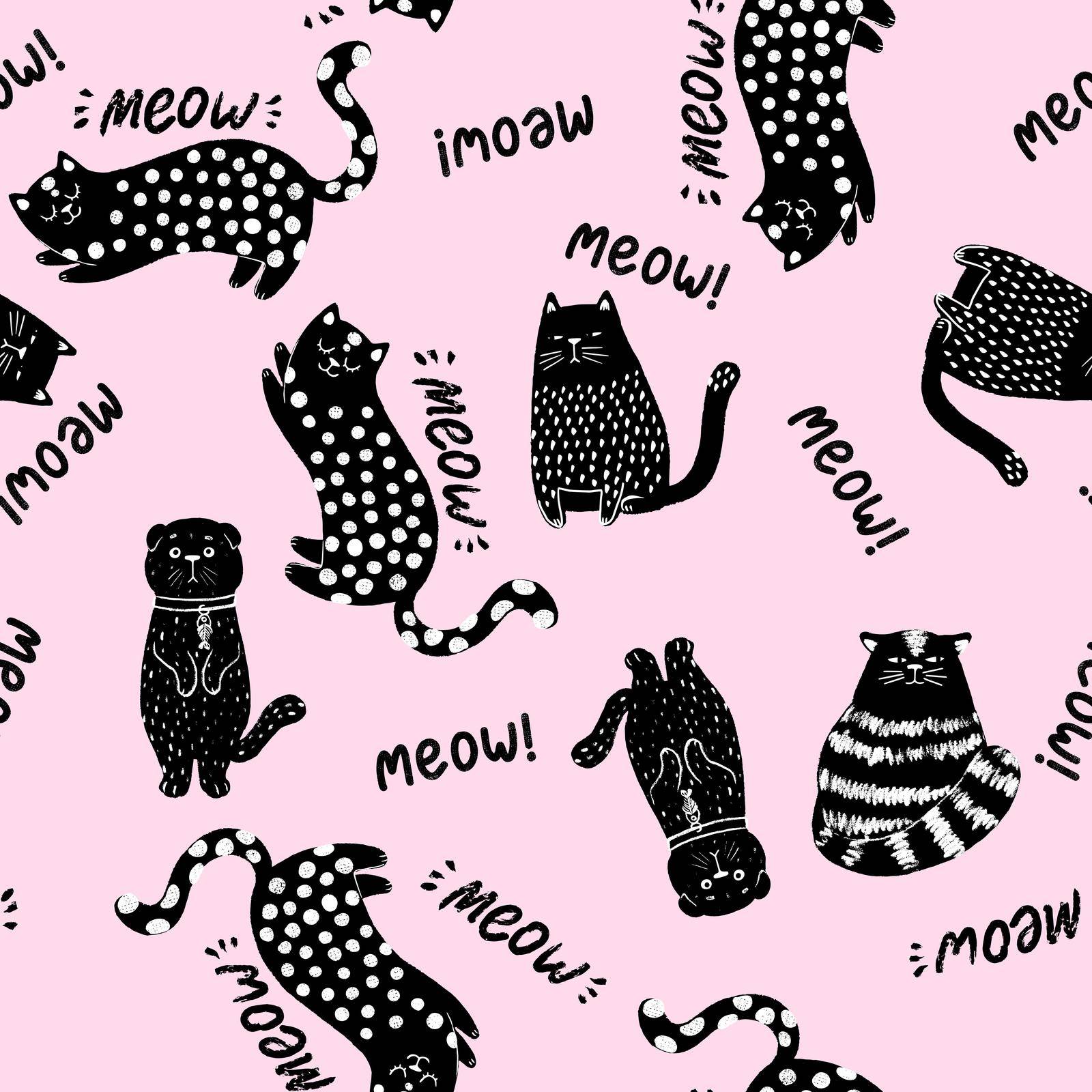 Seamless pattern with funny cats, cute doodle seamless background for kids and baby textile design. by iliris