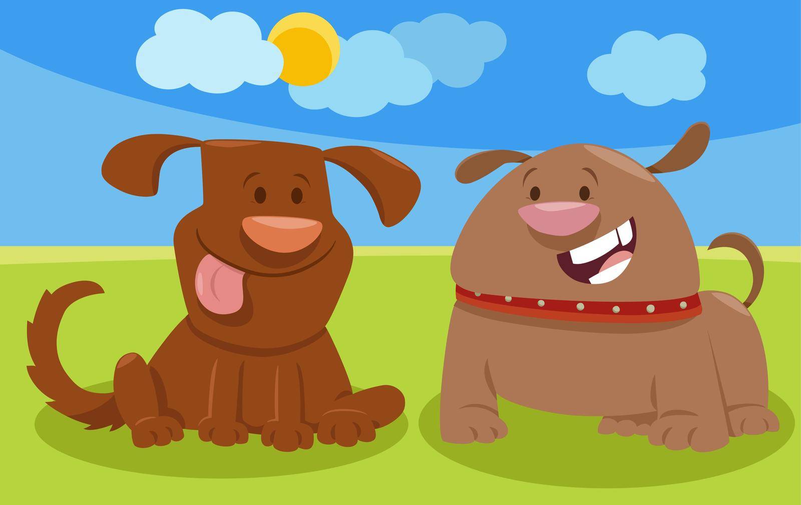 Cartoon illustration of two funny dogs comic animal characters