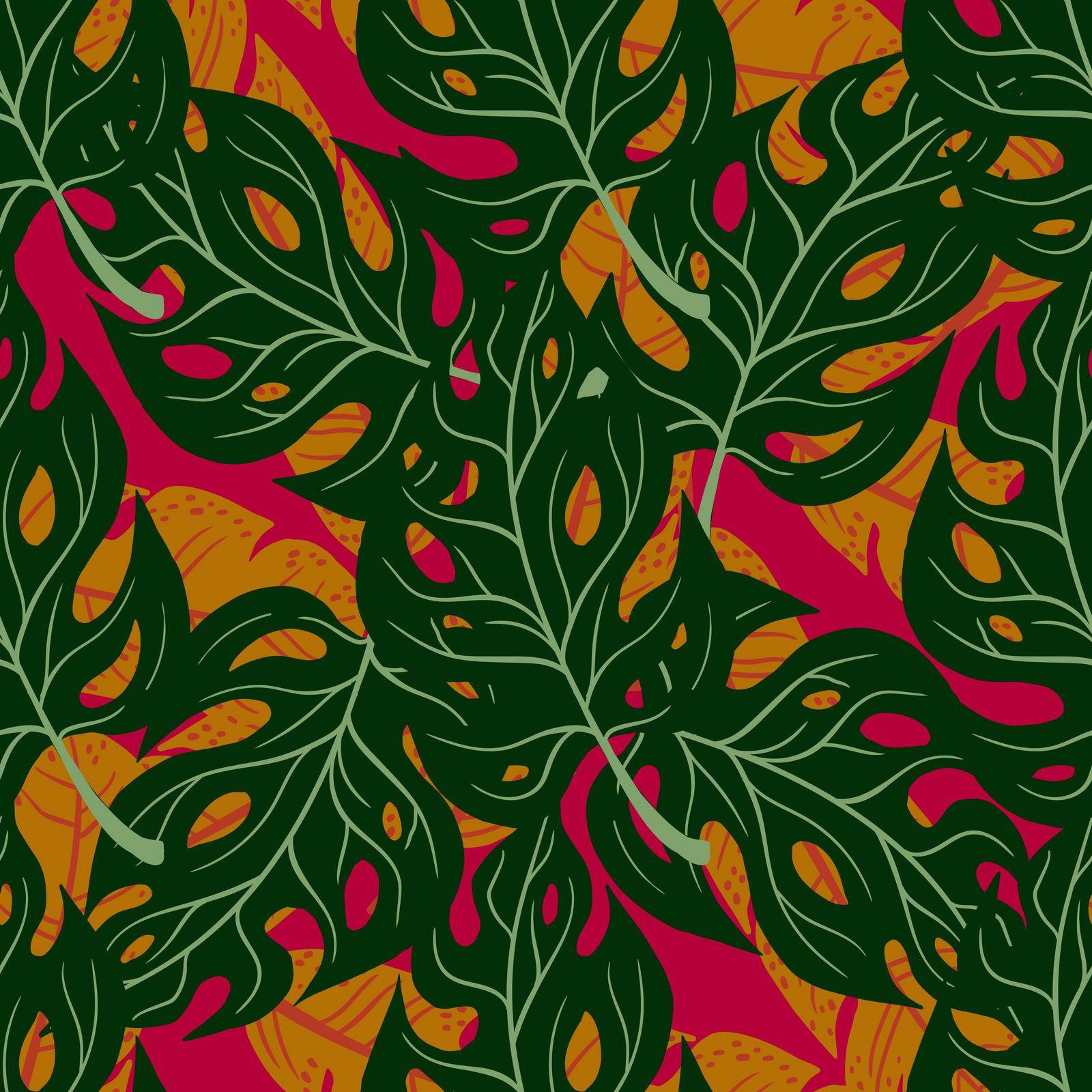 Tropical Leaves Hand drawn Vector Textile Seamless Pattern Design. Vector illustration