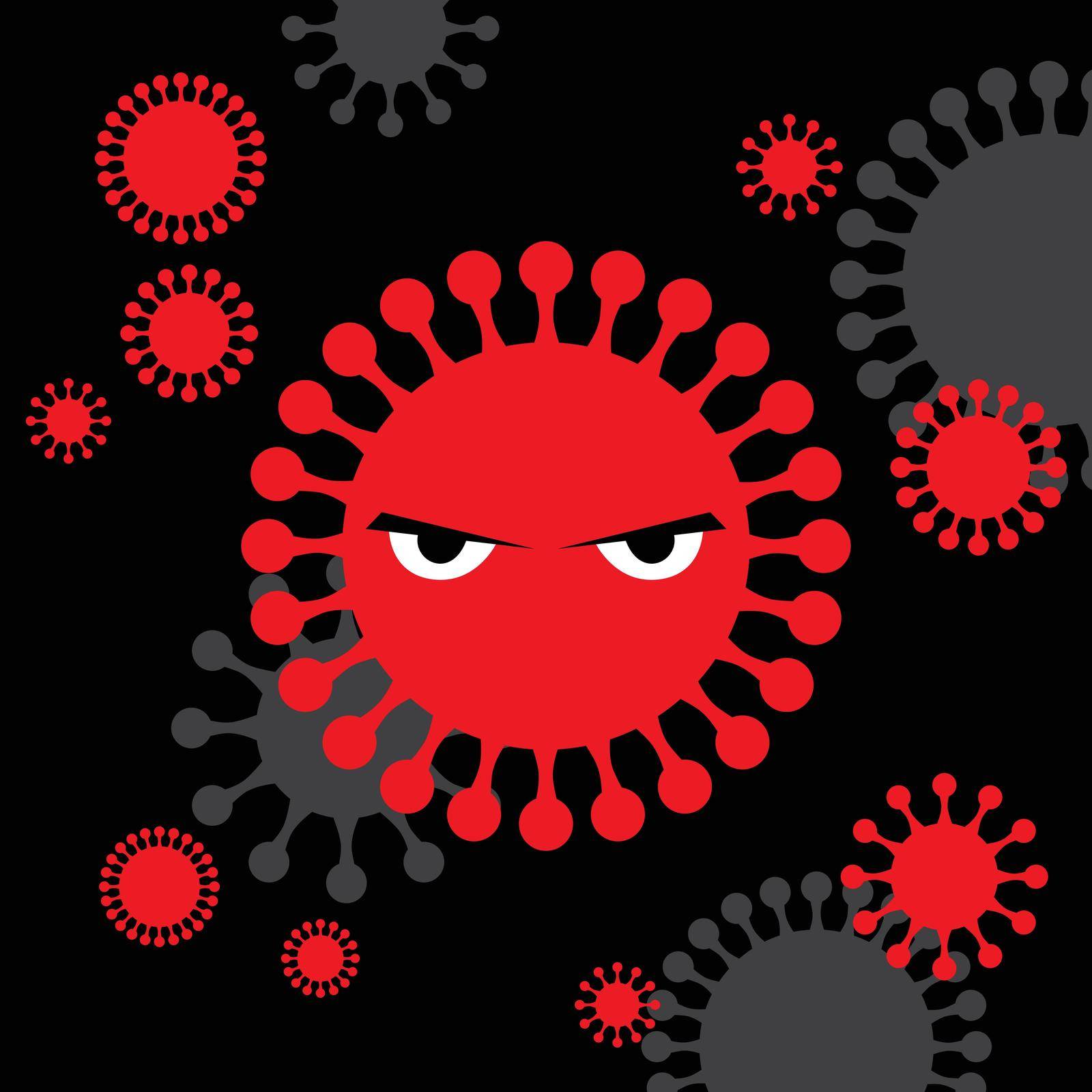 Corona Virus Angry Character on black background by kisika