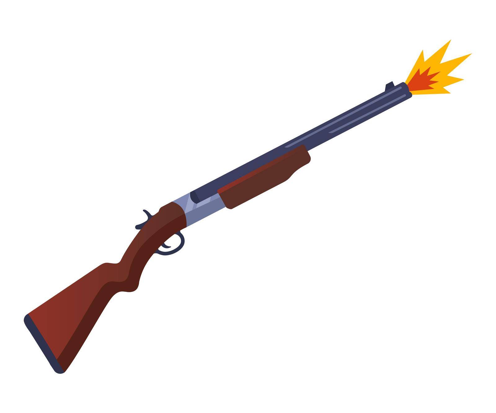 shot from a gun on a hunt. a shot from a weapon at a target. flat vector illustration.
