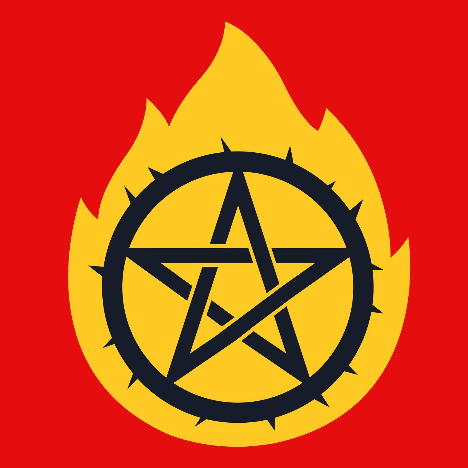 star pictogram with spikes in flame. call the devil. flat vector illustration