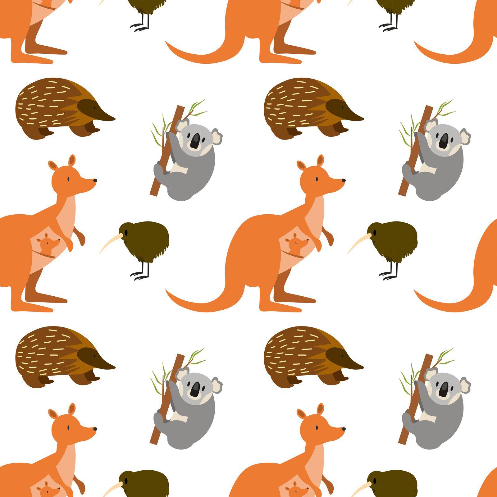 Australia wild animals cartoon popular nature characters seamless pattern background flat style mammal collection vector illustration. EPS by Alxyzt