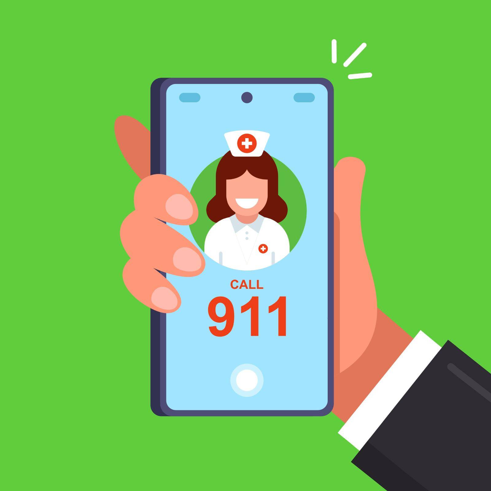 call 911 to call a doctor. flat vector illustration.