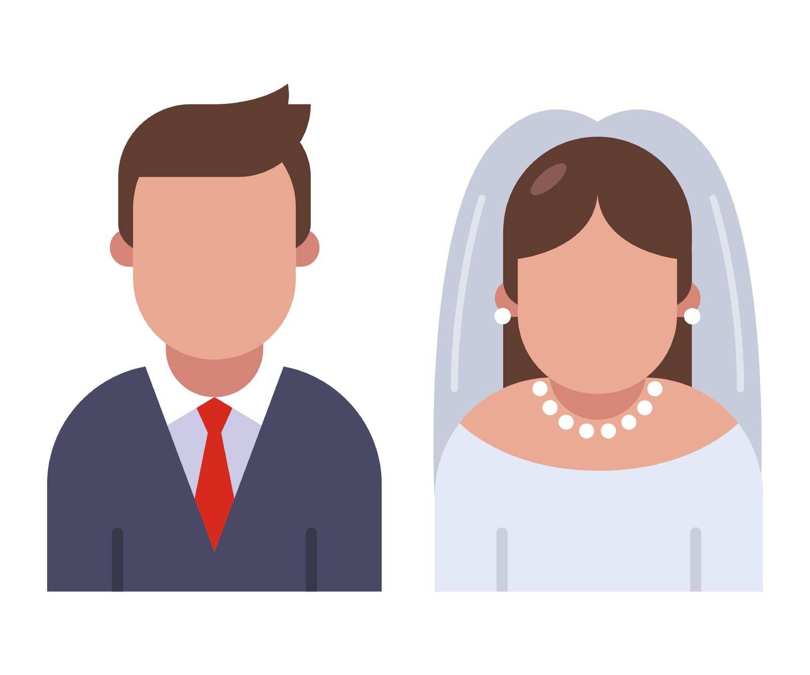 bride and groom character icon isolated on white background. by PlutusART