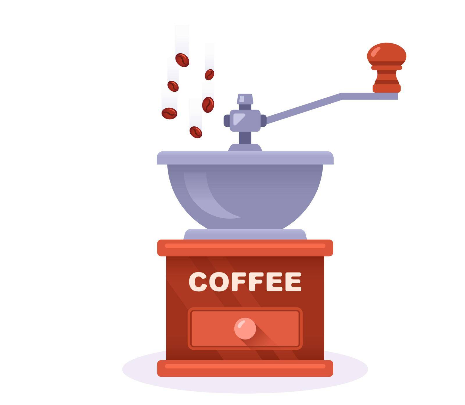 a coffee grinder grinds the beans for your morning drink. flat vector illustration.