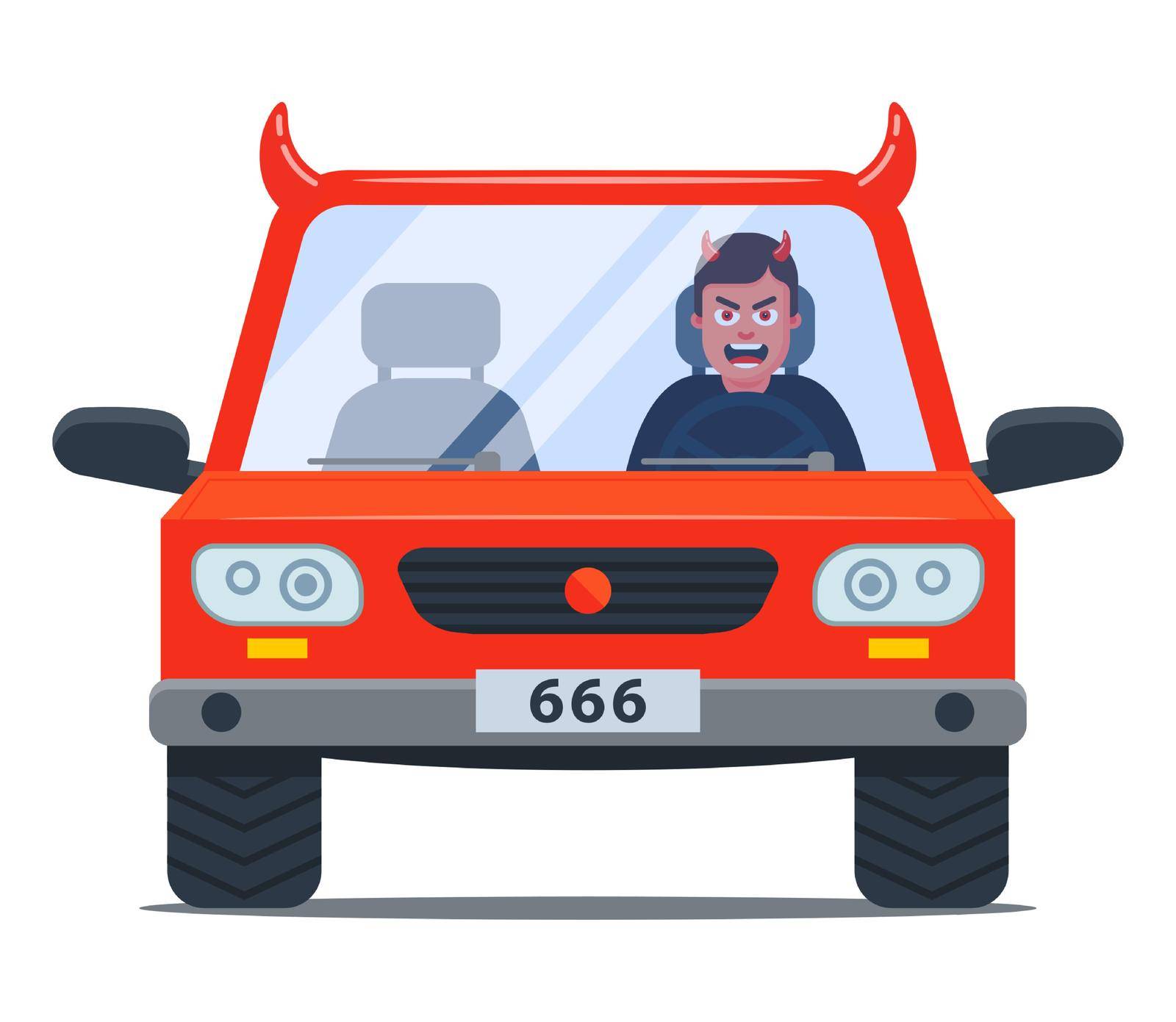 crazy driver in a damn car. aggressive driving. flat character vector illustration