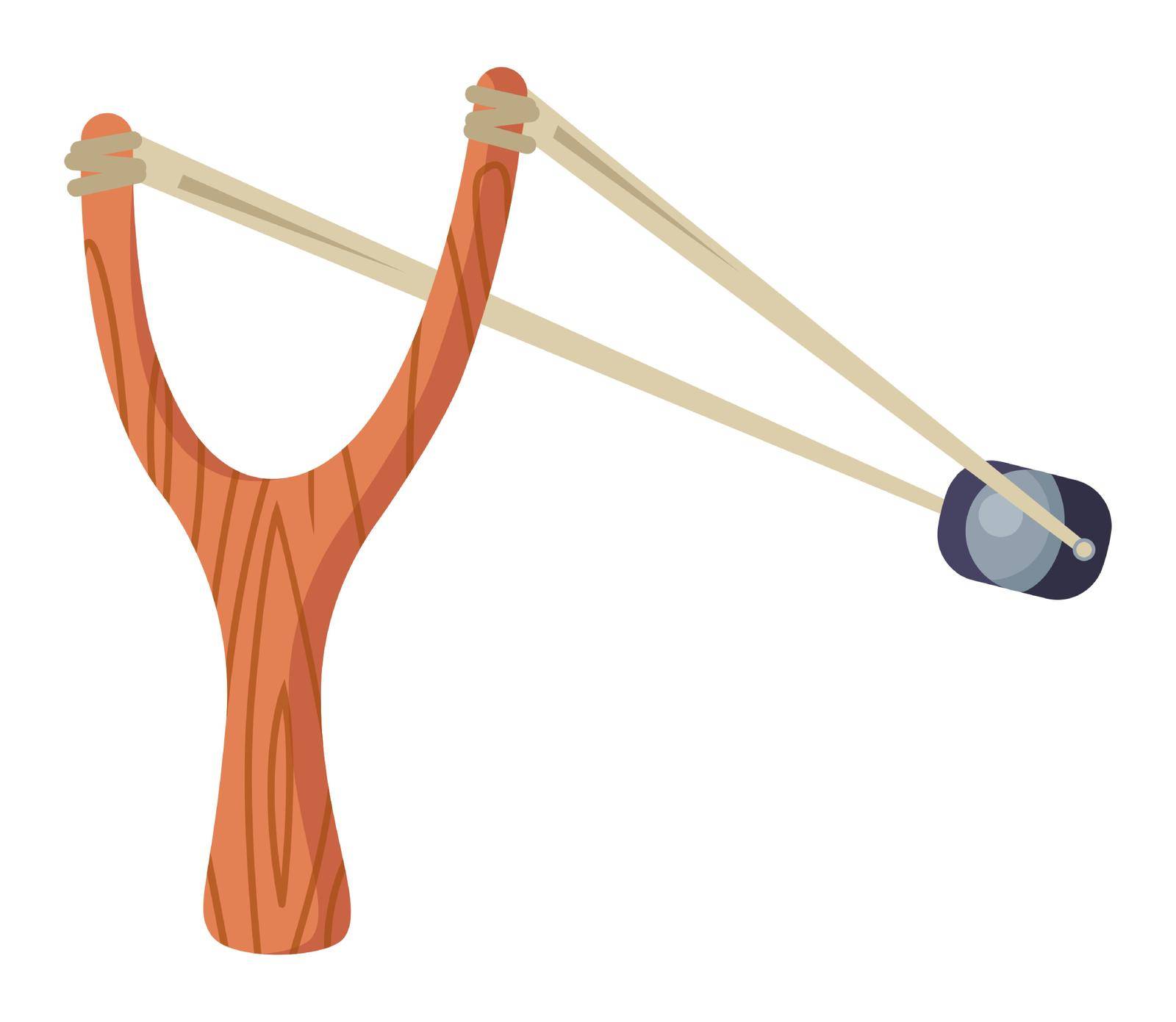 a wooden slingshot shoots a stone. children toy. by PlutusART