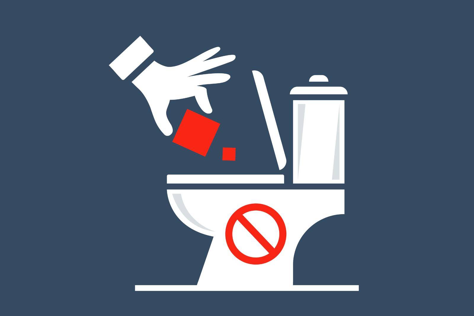 throw household waste into the toilet. flat vector illustration.