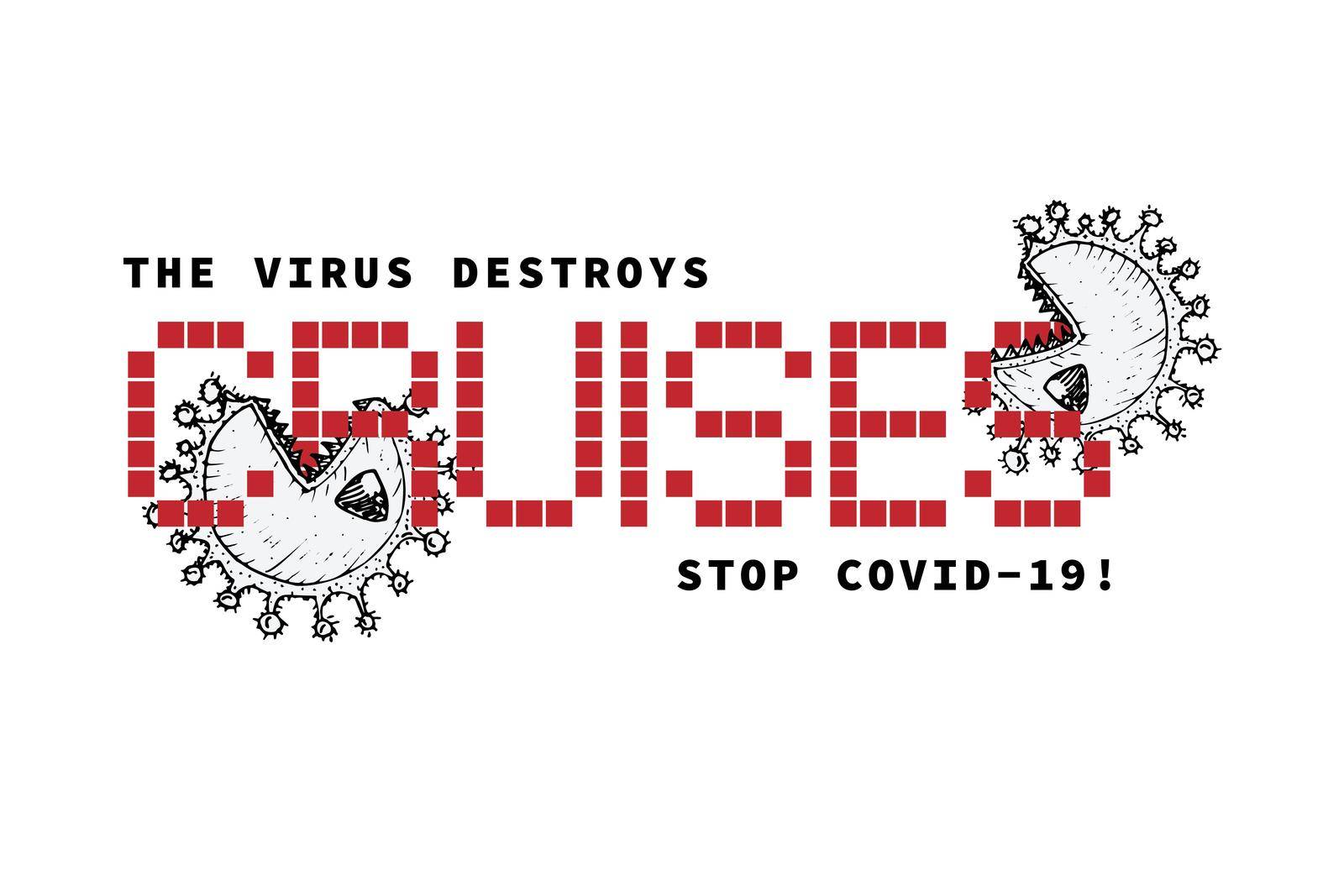Design concept of Medical, social, economic and financial information agitational poster against coronavirus epidemic with text The virus destroys cruises. Stop Covid19 Vector Illustrations