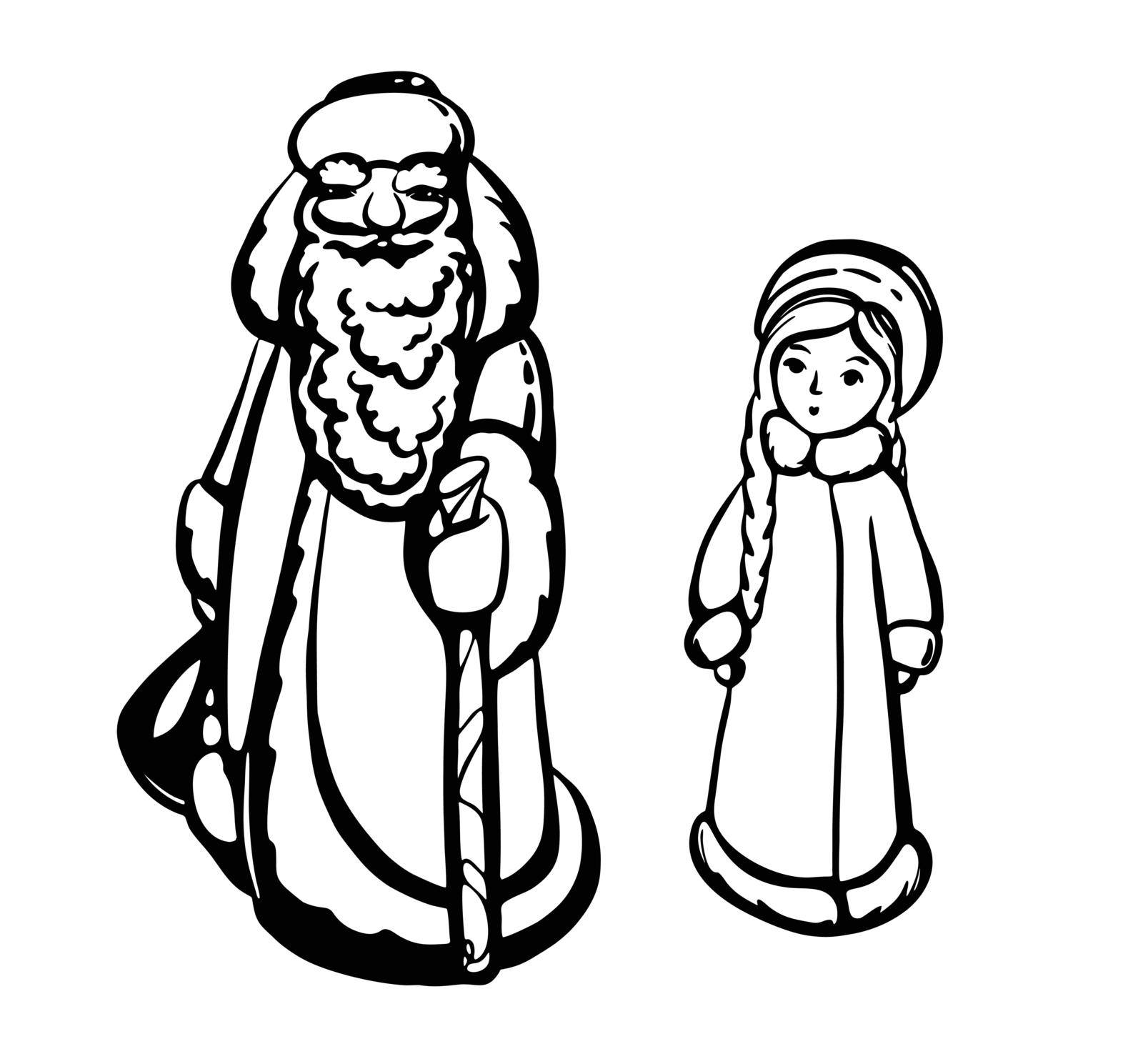 Silhouettes of Santa Claus and snow Maiden in black and white isolated on a white background vector
