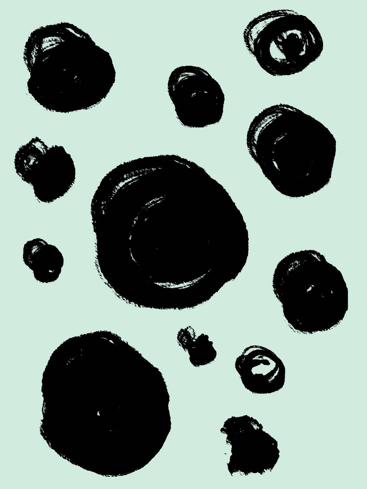 Abstract minimalistic painting. Black circles drawn with a brush on a cold background. Vector