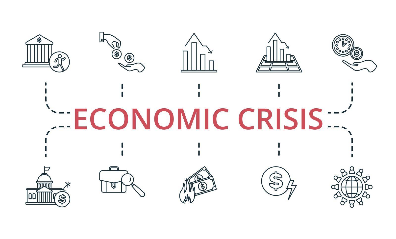 Economic Crisis set icon. Editable icons economic crisis theme such as recession, currency crisis, inflation and more. by simakovavector