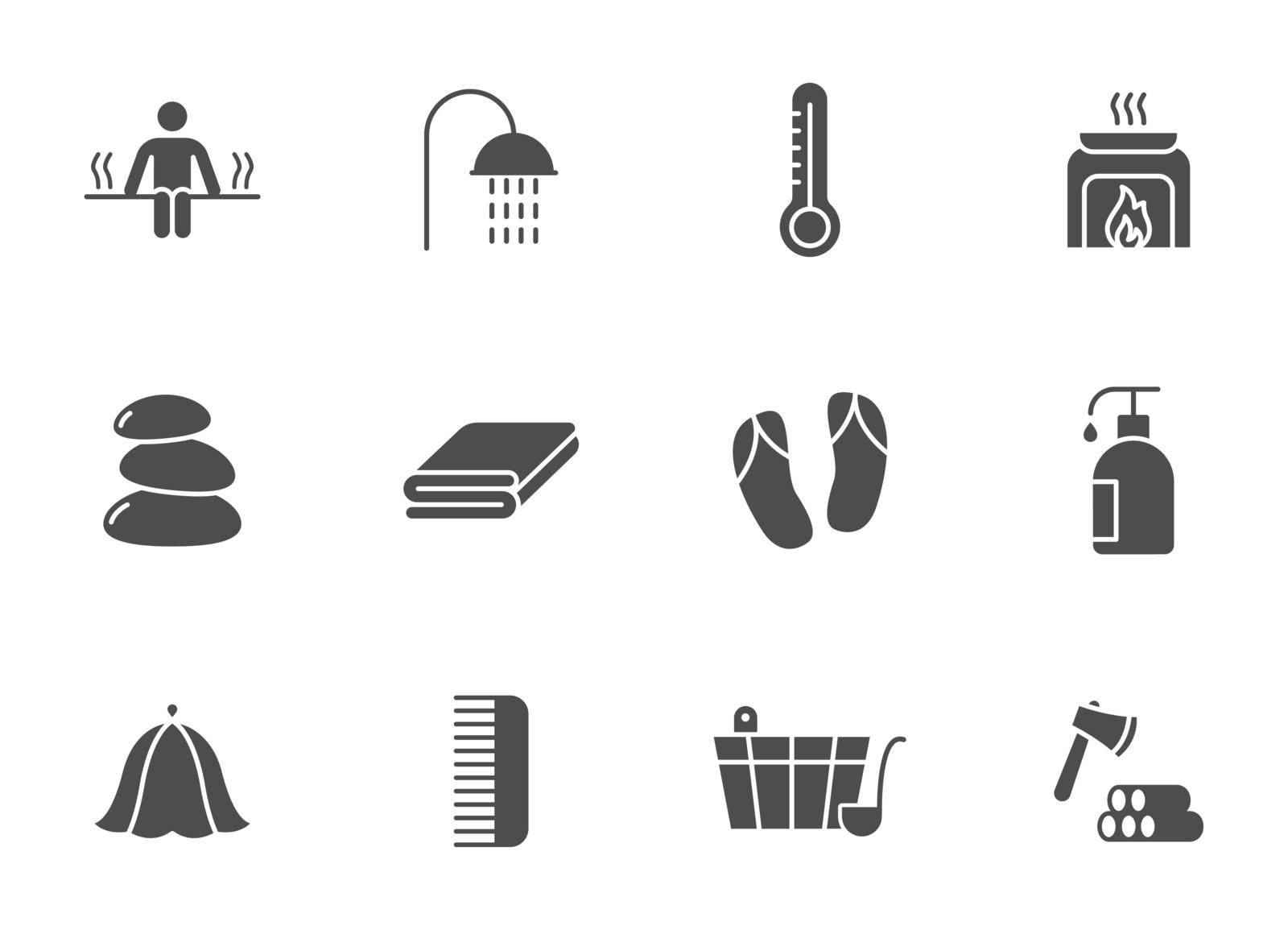 spa and sauna silhouette vector icons isolated on white. spa and sauna icon set for web, mobile apps, ui design and print by govindamadhava108