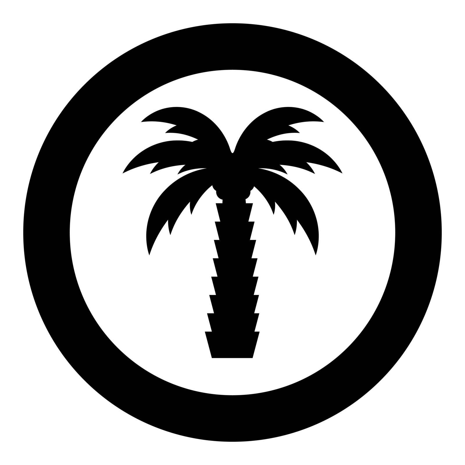 Palm tree tropical coconut icon in circle round black color vector illustration image solid outline style simple