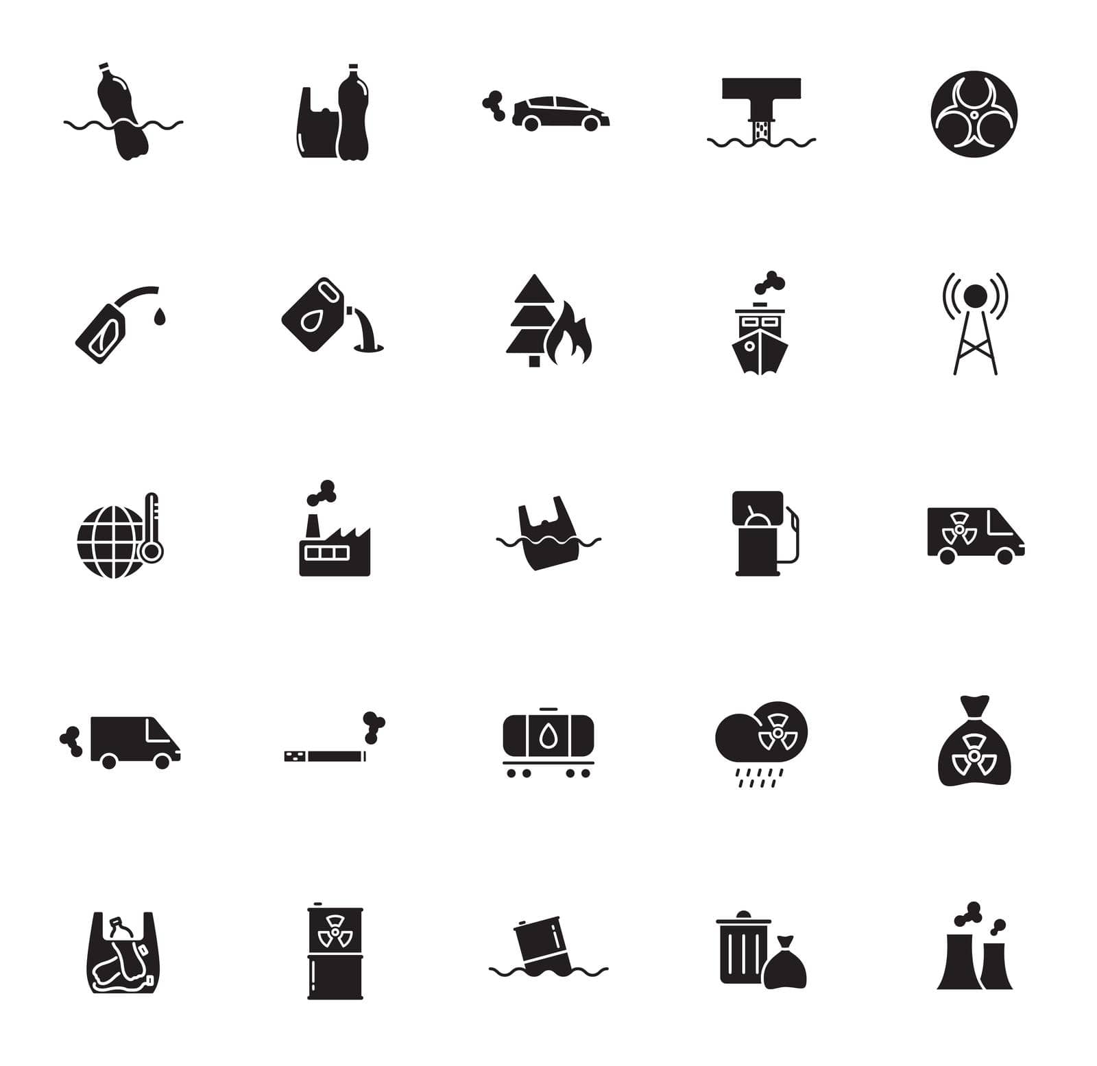 pollution silhouette vector icons isolated on white background. pollution icon set for web, mobile apps, ui design and print polygraphy and promo advertising business by govindamadhava108