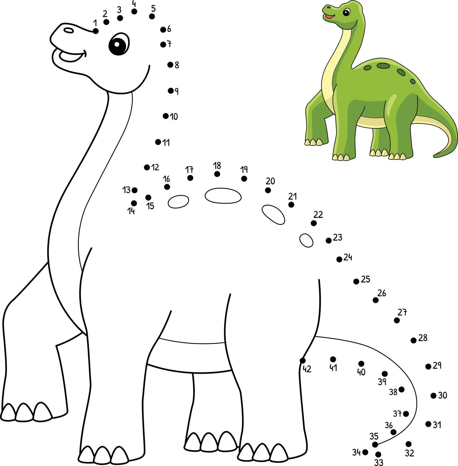 A cute and funny connect the dots coloring page of a Brachiosaurus. Provides hours of coloring fun for children. To color, this page is very easy. Suitable for little kids and toddlers.