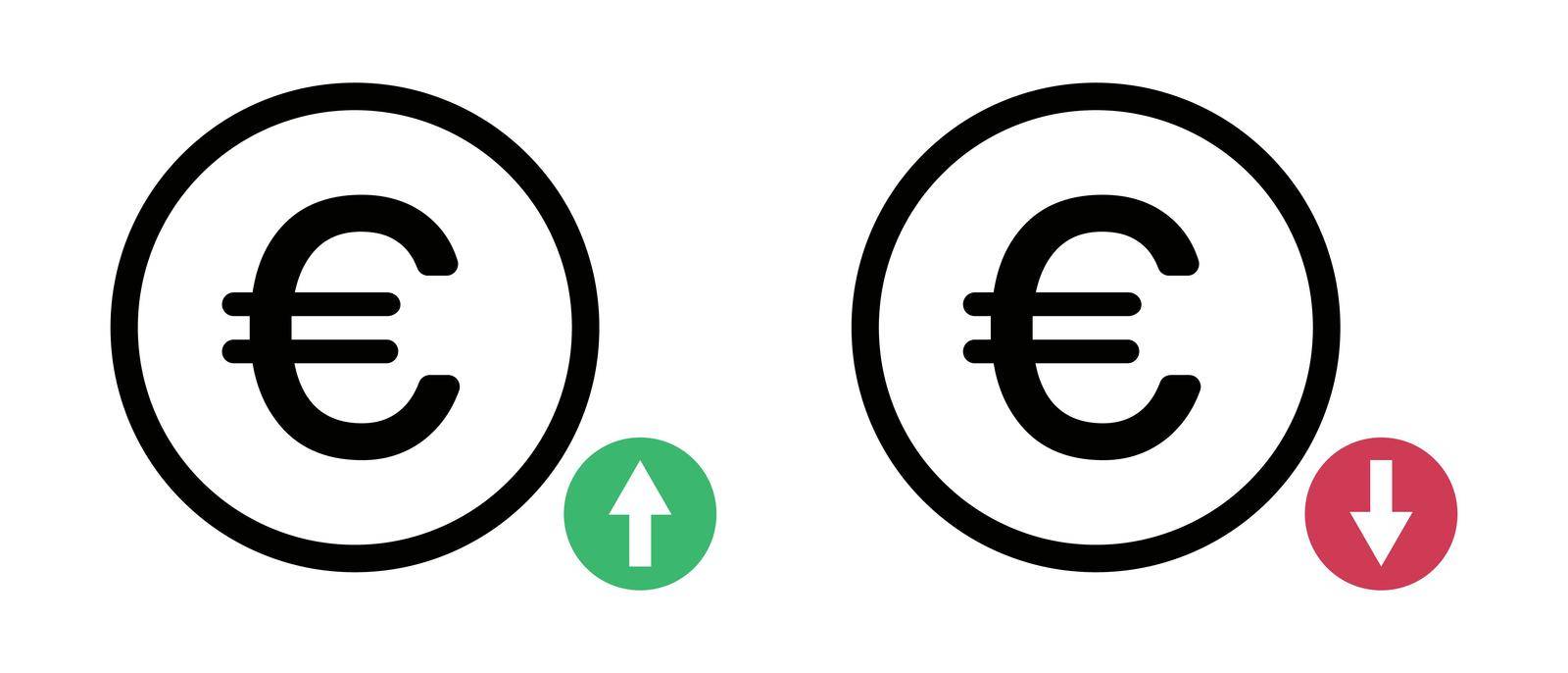 The price of the euro increases and the price of the euro decreases. Editable vector.