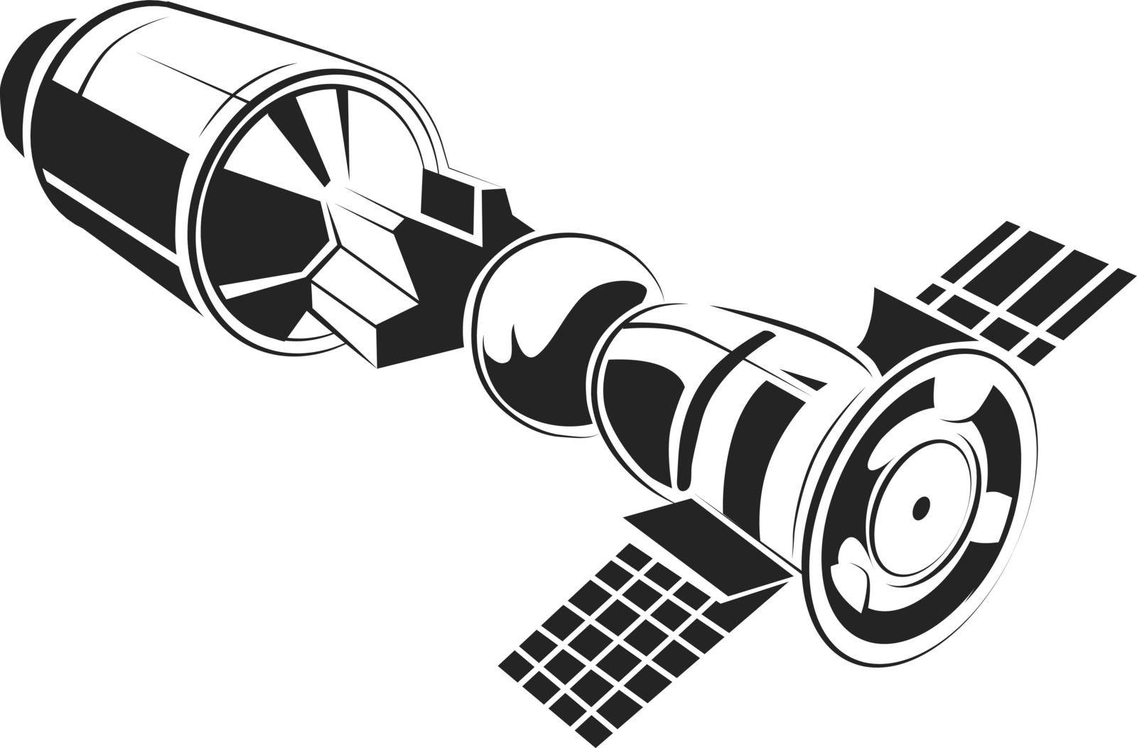 Satellite icon. Artificial orbital ship. Spacecraft symbol by MicroOne