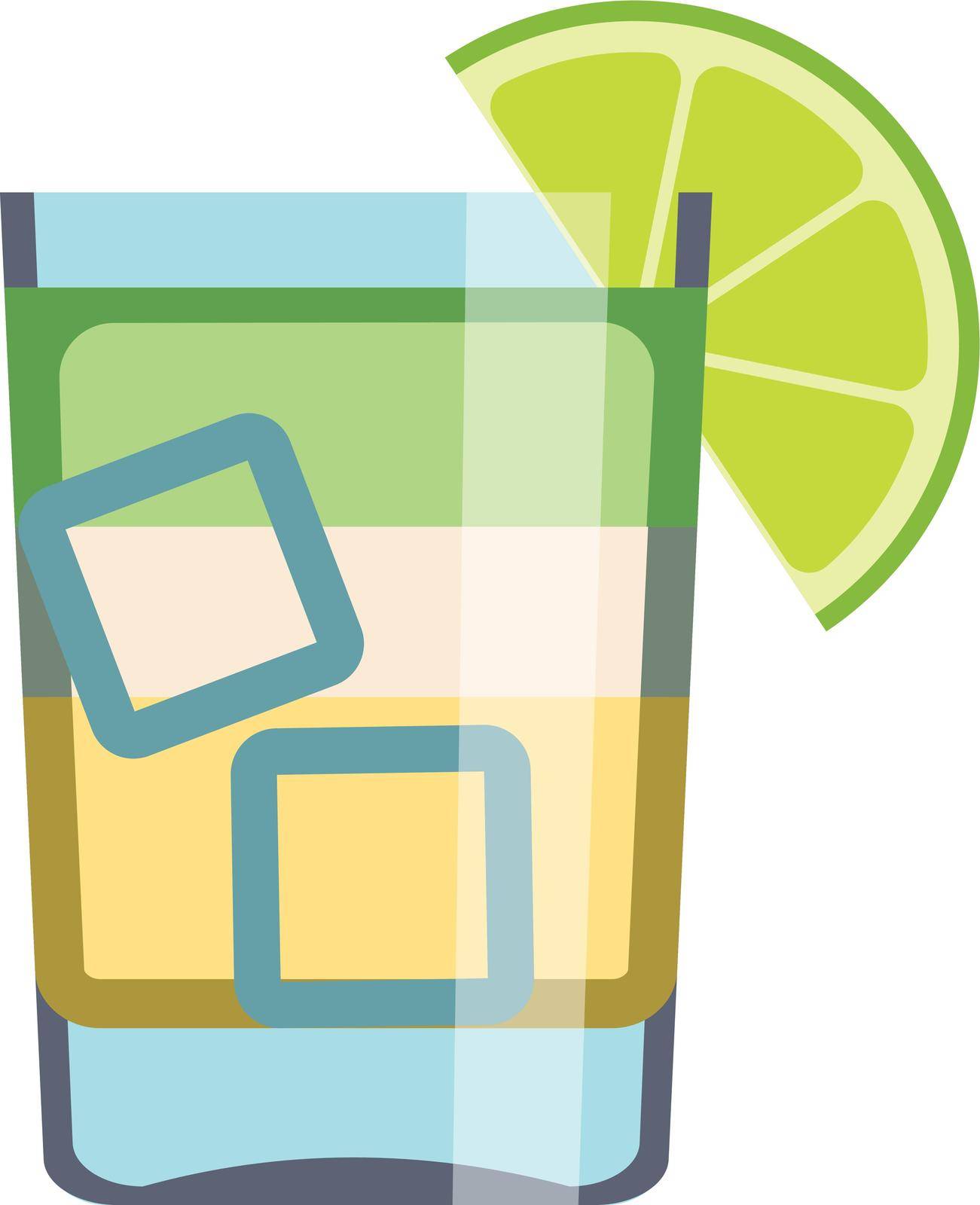 Summer cocktail icon. Fresh citrus slice on cold drink glass isolated on white background