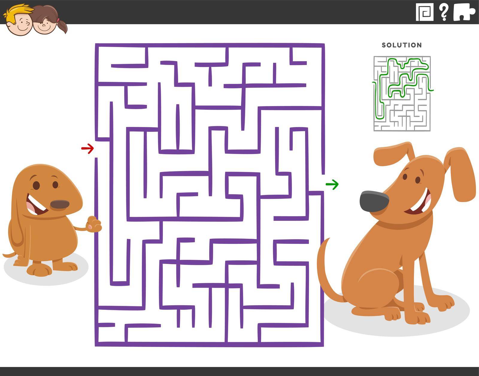 maze game with cartoon mother dog and puppy by izakowski