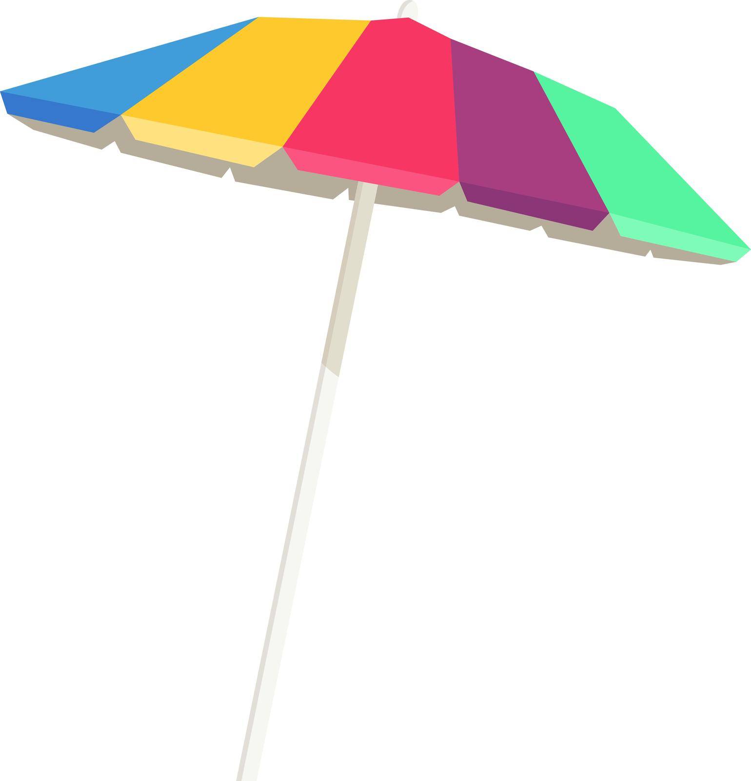 Beach umbrella. Colorful summer sunshade on metal pole isolated on white background