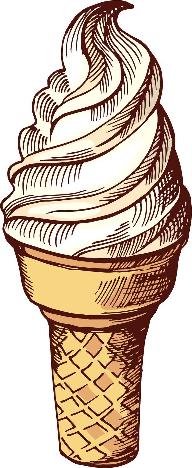 Ice cream waffle cone. Soft frozen dessert icon isolated on white background