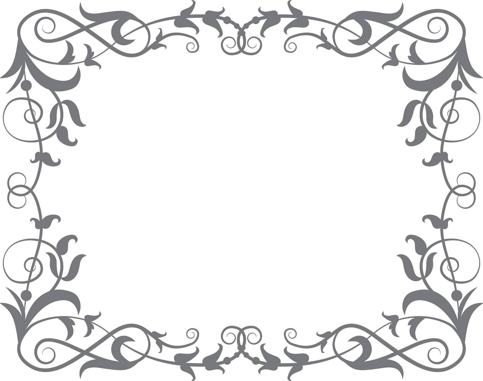 Filigree frame. Decorative floral motif. Vintage border isolated on white background