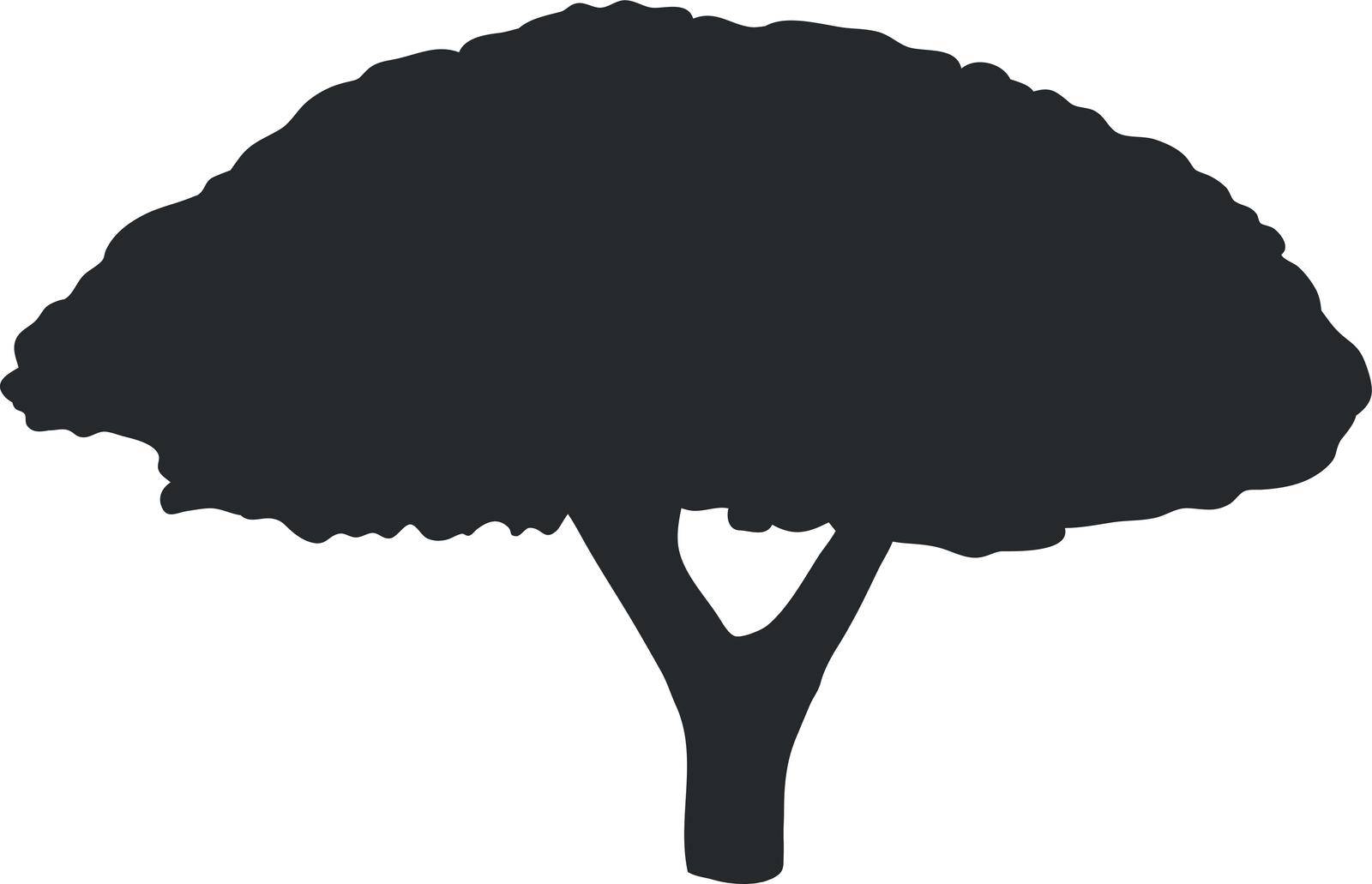 Baobab silhouette. Savanna nature symbol. Black tree isolated on white background