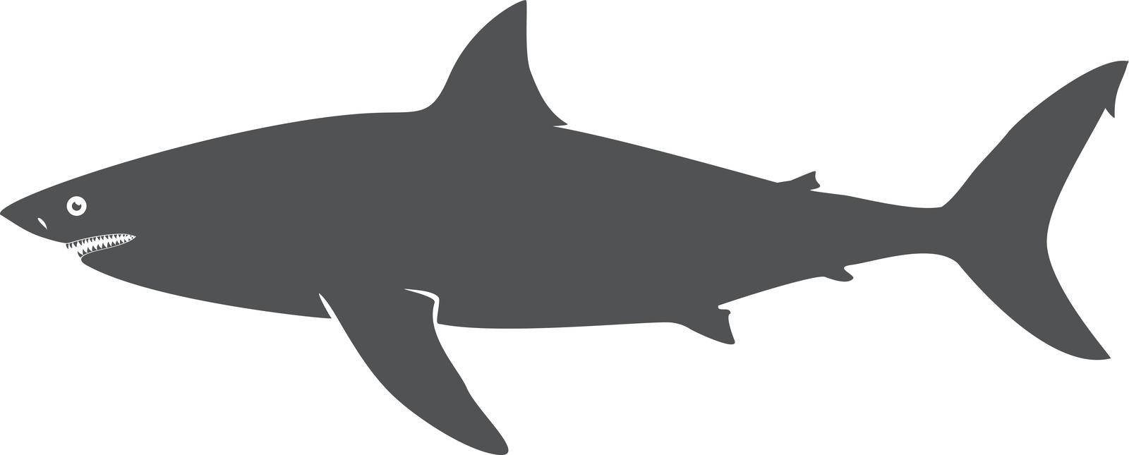 Shark black silhouette. Dangerous ocean predator icon isolated on white background