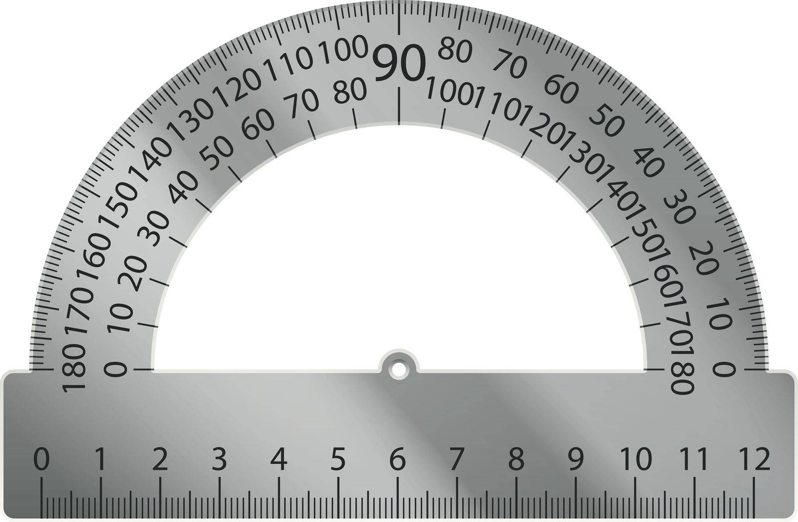 Metal protractor. Geometry equipment. Realistic angle measurement by MicroOne