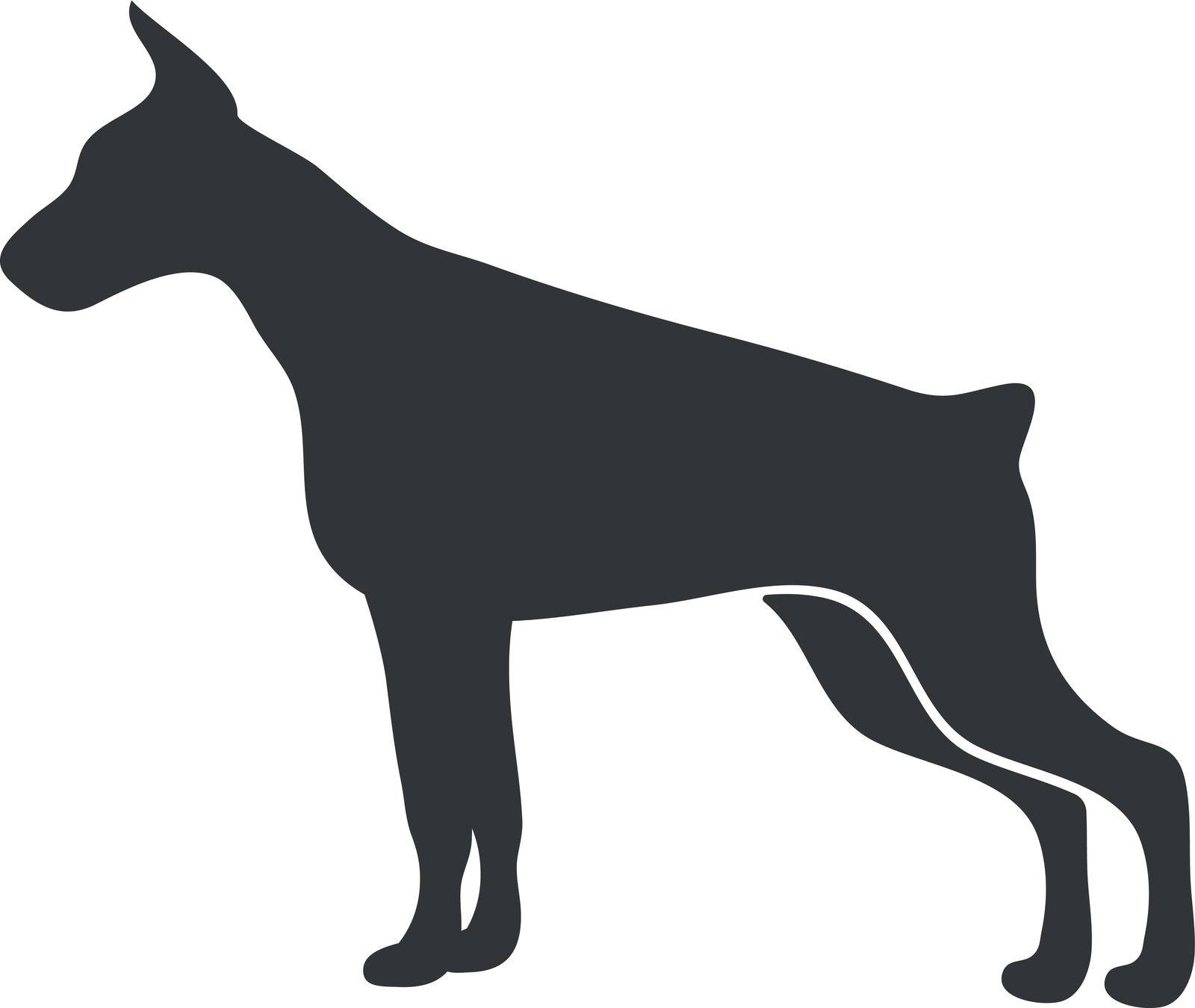 Doberman silhouette. pedigree shorthaired beast running dog, vector icon isolated on white background