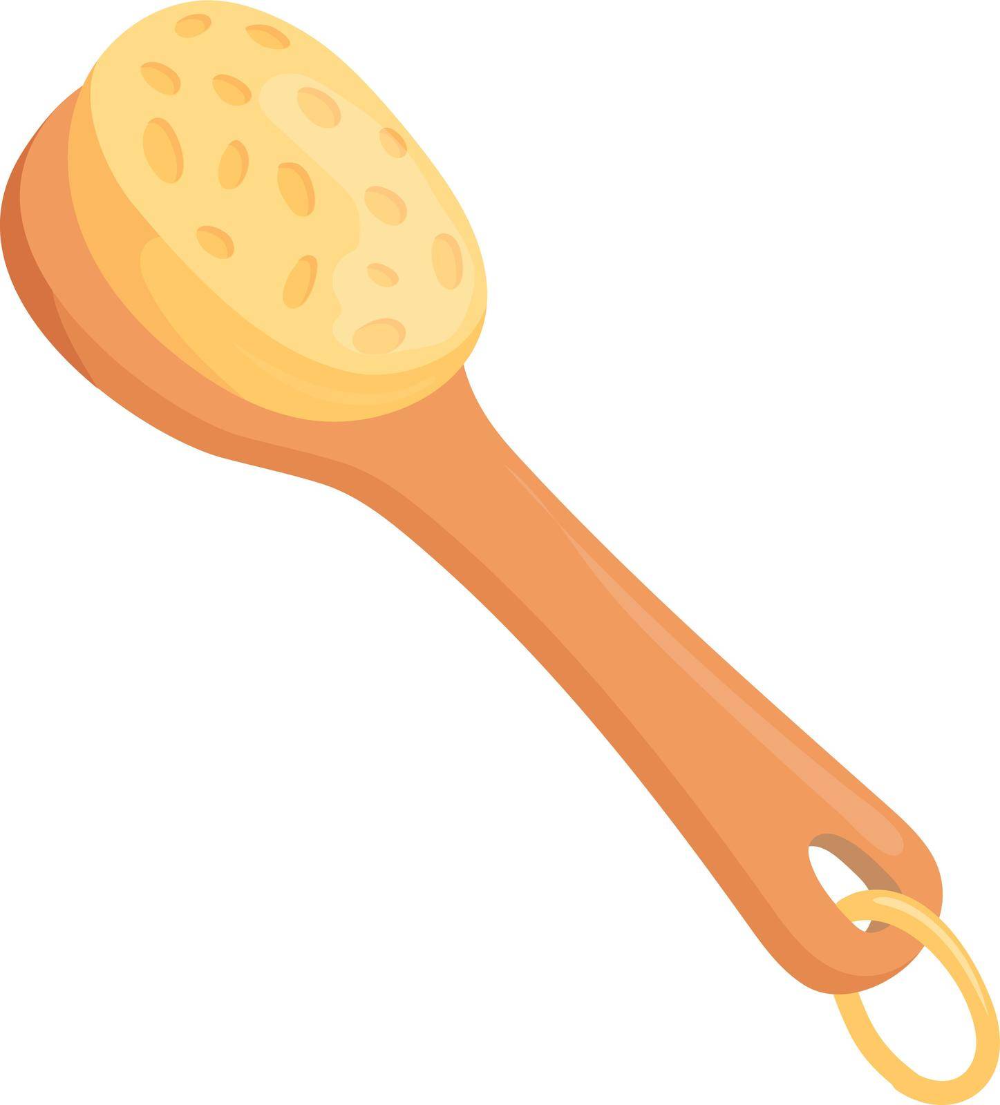 Sea sponge on wooden handle. Cartoon bath accessory isolated on white background