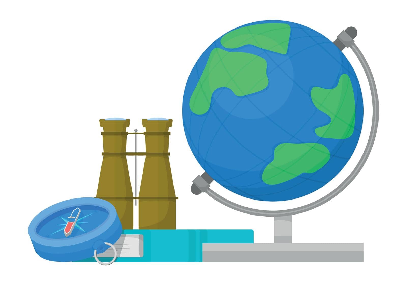 Geography symbol. Cartoon tools for travel and exploration. Vector illustration