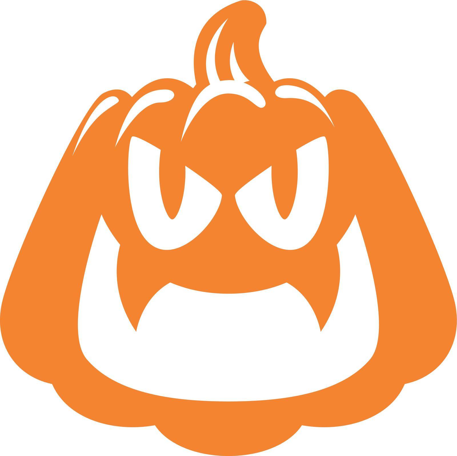 Evil grin pumpkin silhouette. Orange halloween face by LadadikArt