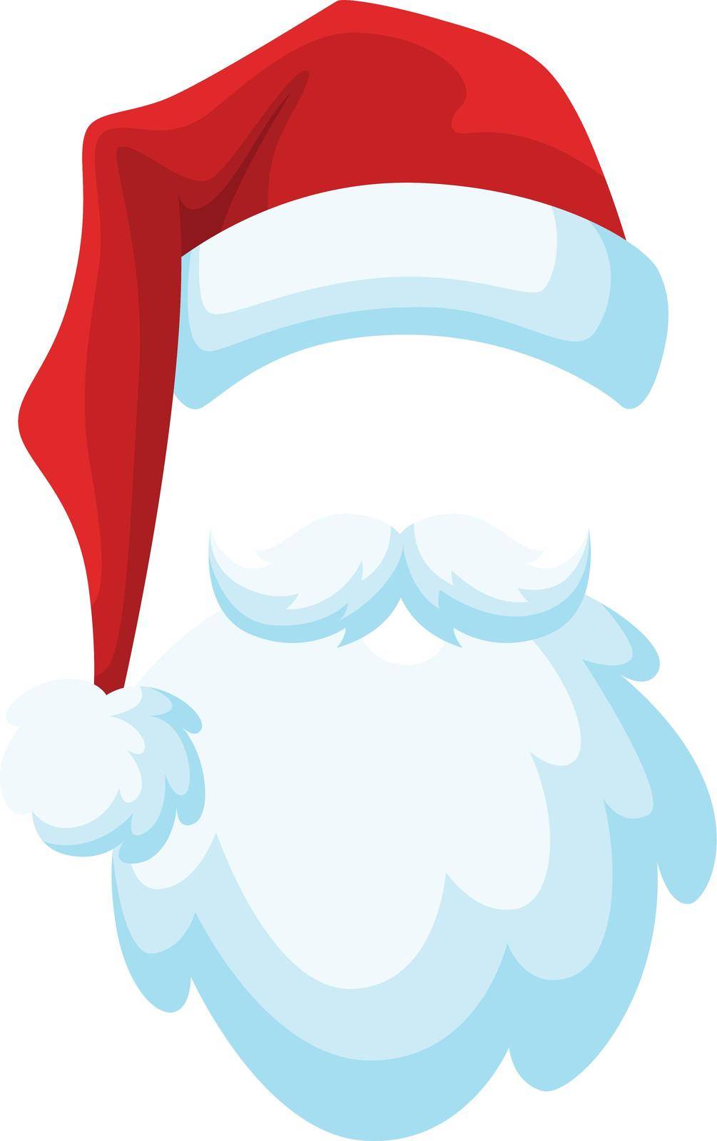 Christmas party accessories. Cartoon santa hat and beard isolated on white background