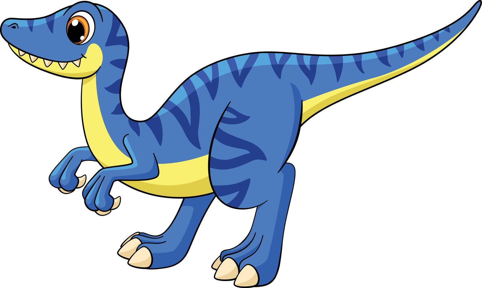 Baby raptor mascot. Cartoon blue velociraptor character isolated on white background