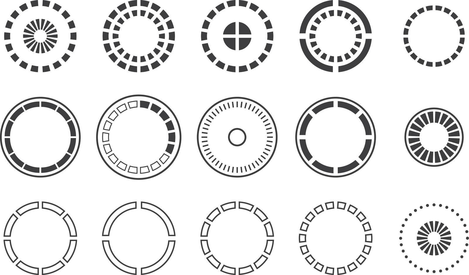 Round progress indicator set. Hud circle elements isolated on white background