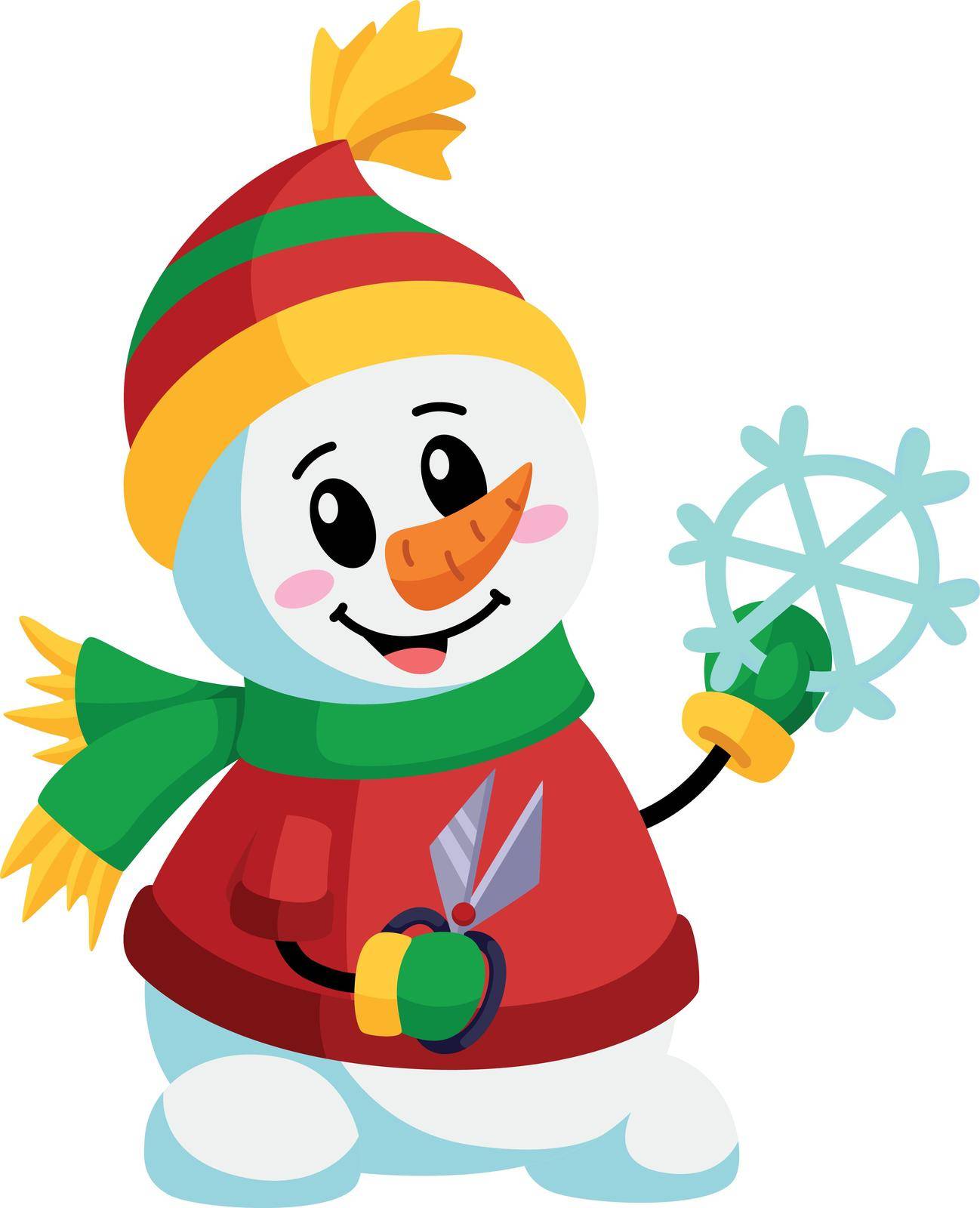 Snowman with snowflake. Winter character in warm clothes by LadadikArt