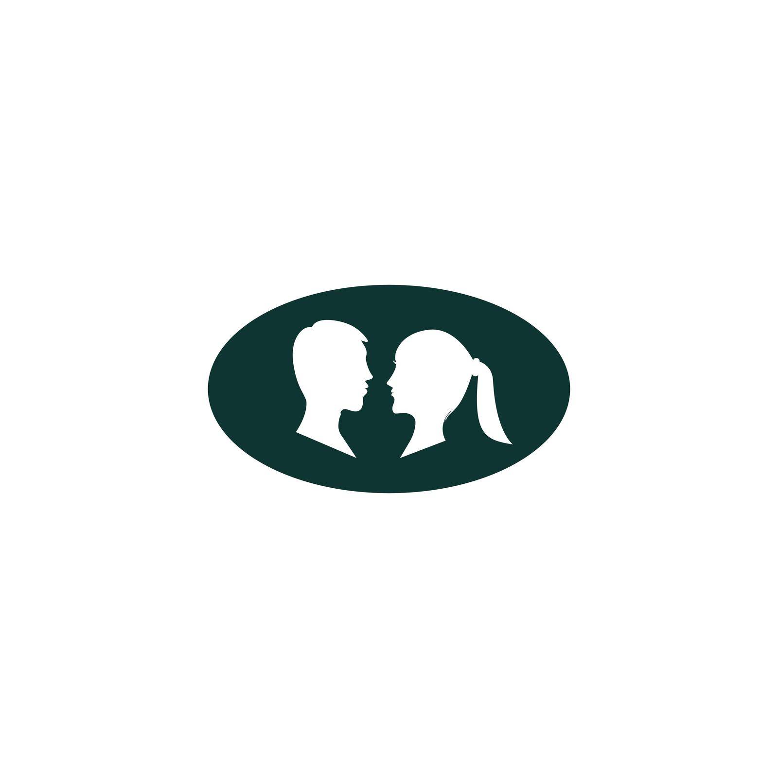 Silhouette of man and woman face to face for logo and background
