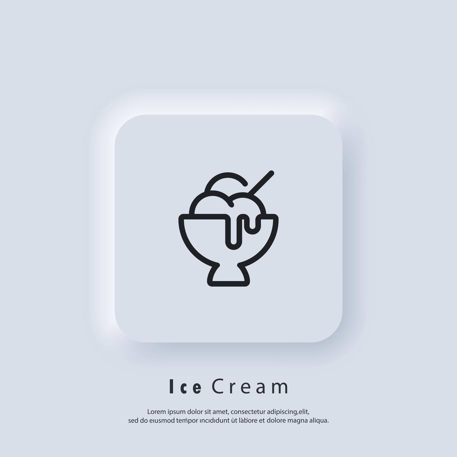 Ice cream icon. Ice cream logo. Parfait, frozen yogurt, ice cream sundae, vanilla, chocolate. Vector. UI icon. Neumorphic UI UX white user interface web button.