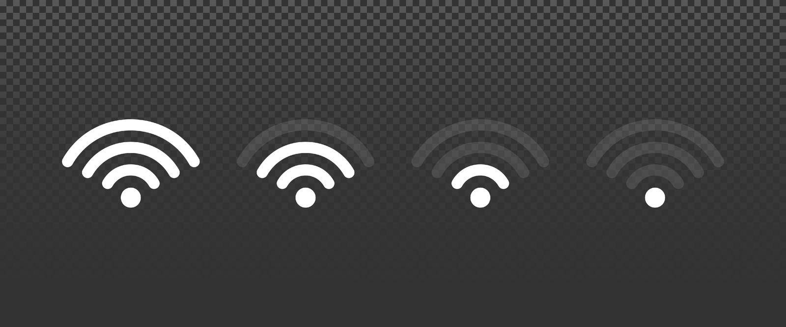 Wi-Fi icons levels. Signal strength indicator symbols isolated on dark transparent background. Vector EPS 10